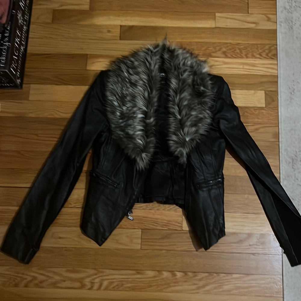 Bebe Fur Trim Faux Leather Jacket -Small